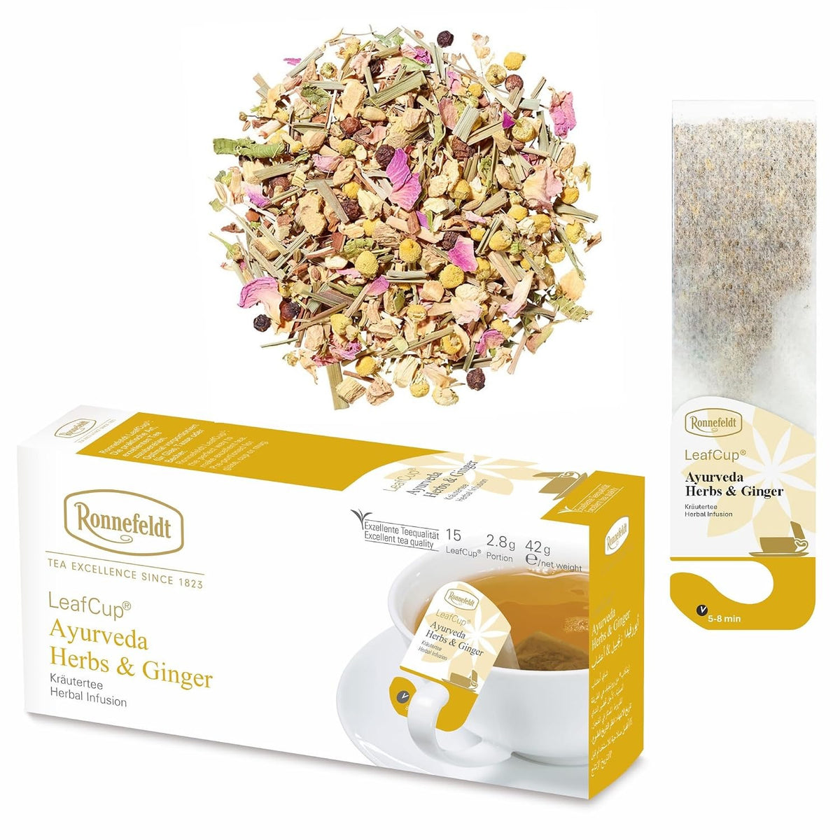 LeafCup® – Ayurveda Herbs & Ginger by Ronnefeldt – Premium German Tea
